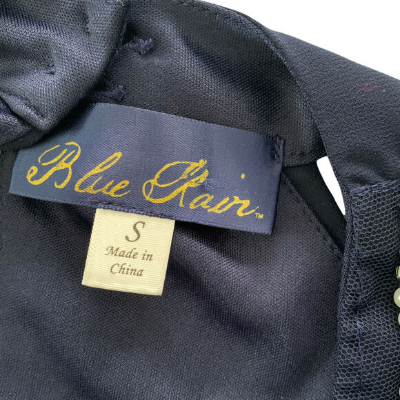 Blue Rain Womens Mini Dress Small Pearls Blue Beaded Lace Fit And Flare Halter - Picture 5 of 12